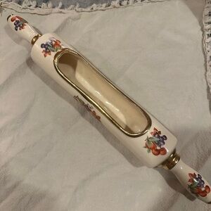 Vintage Floral Ceramic Rolling Pin with Gold Accents